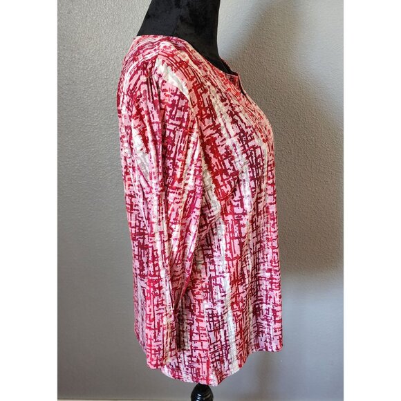 Ruby Rd. Favorites Womens Blouse Large Sheer Red All Over Print 3/4 Sleeve - Picture 2 of 7